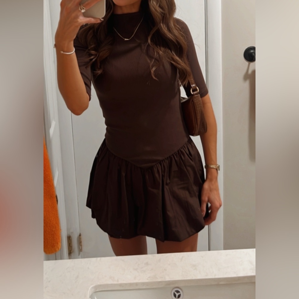 Zara Dark Brown Dress with Short Sleeves
